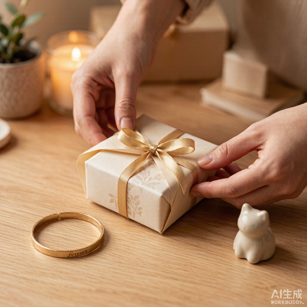 Gift wrapping service — cream paper and gold ribbon